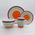 Orange Blumengeschirr Set Handdruck Dinnerset